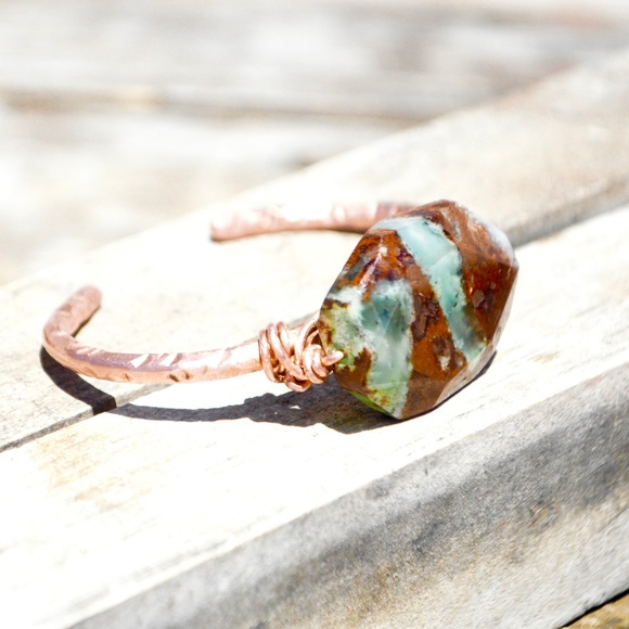 Chrysoprase Copper Cuff Bracelet Boho Healing - Picture 6 of 7